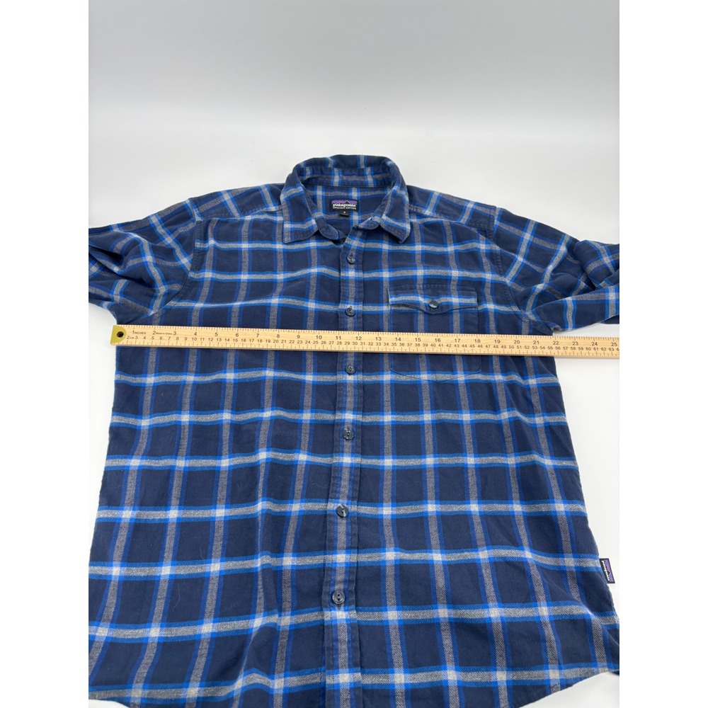 Patagonia Mens Organic Cotton Flannel Shirt Blue Grey Plaid Size M Long Sleeve - Picture 5 of 11
